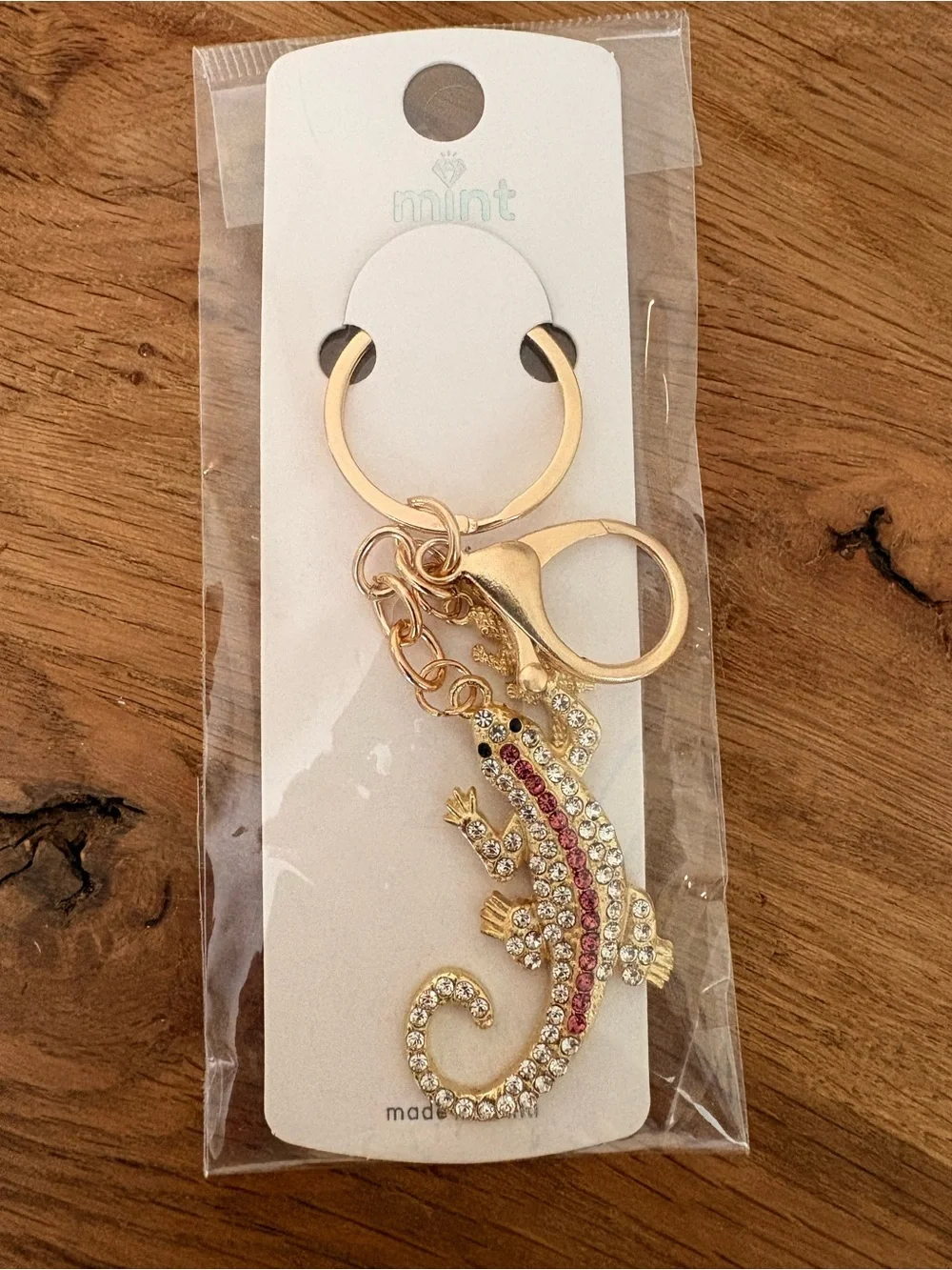 Rhinestone Lizard Keychain Charm - Gold with Colored Rhinestones
